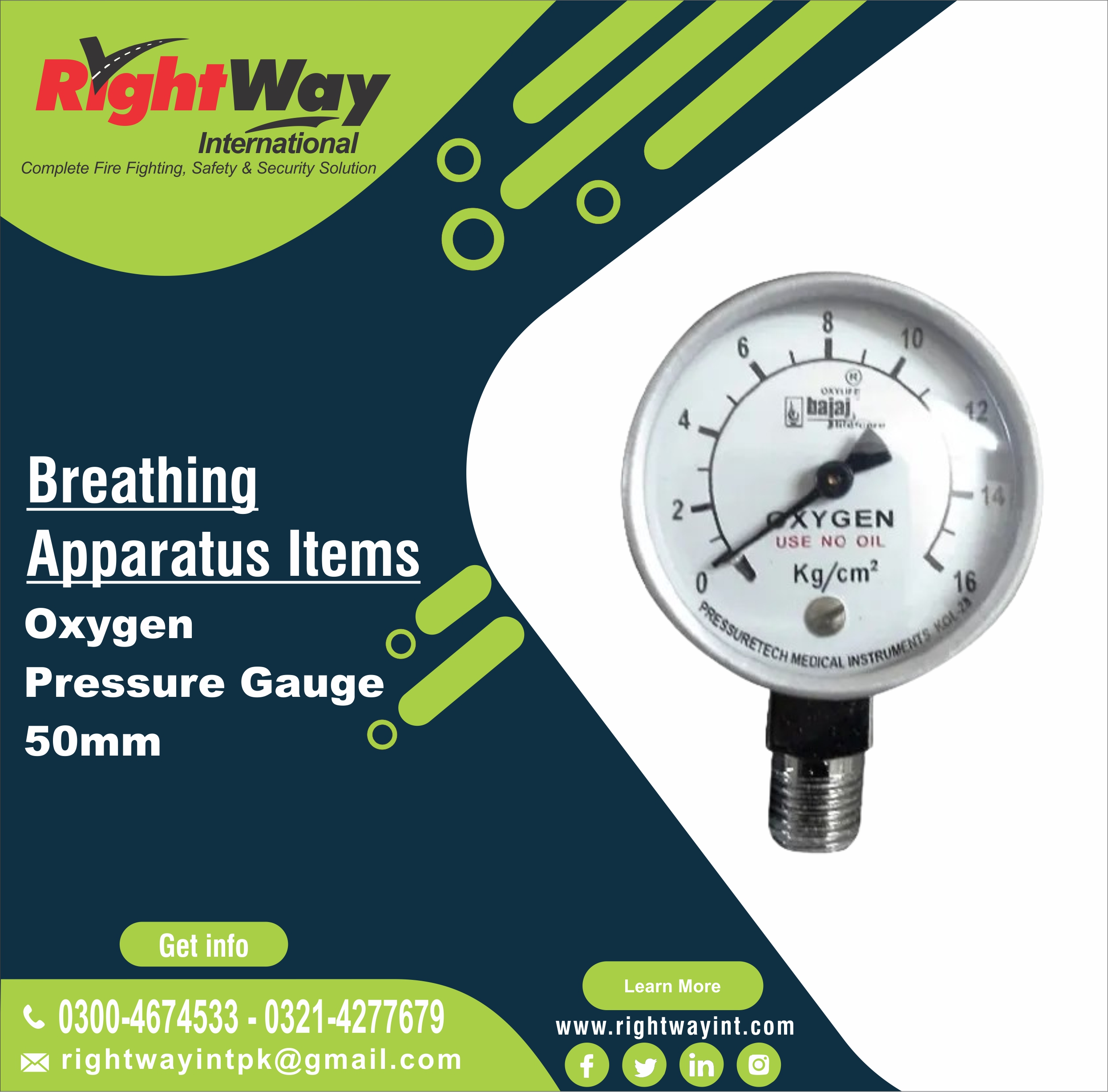 Oxygen Pressure Gauge 50mm
