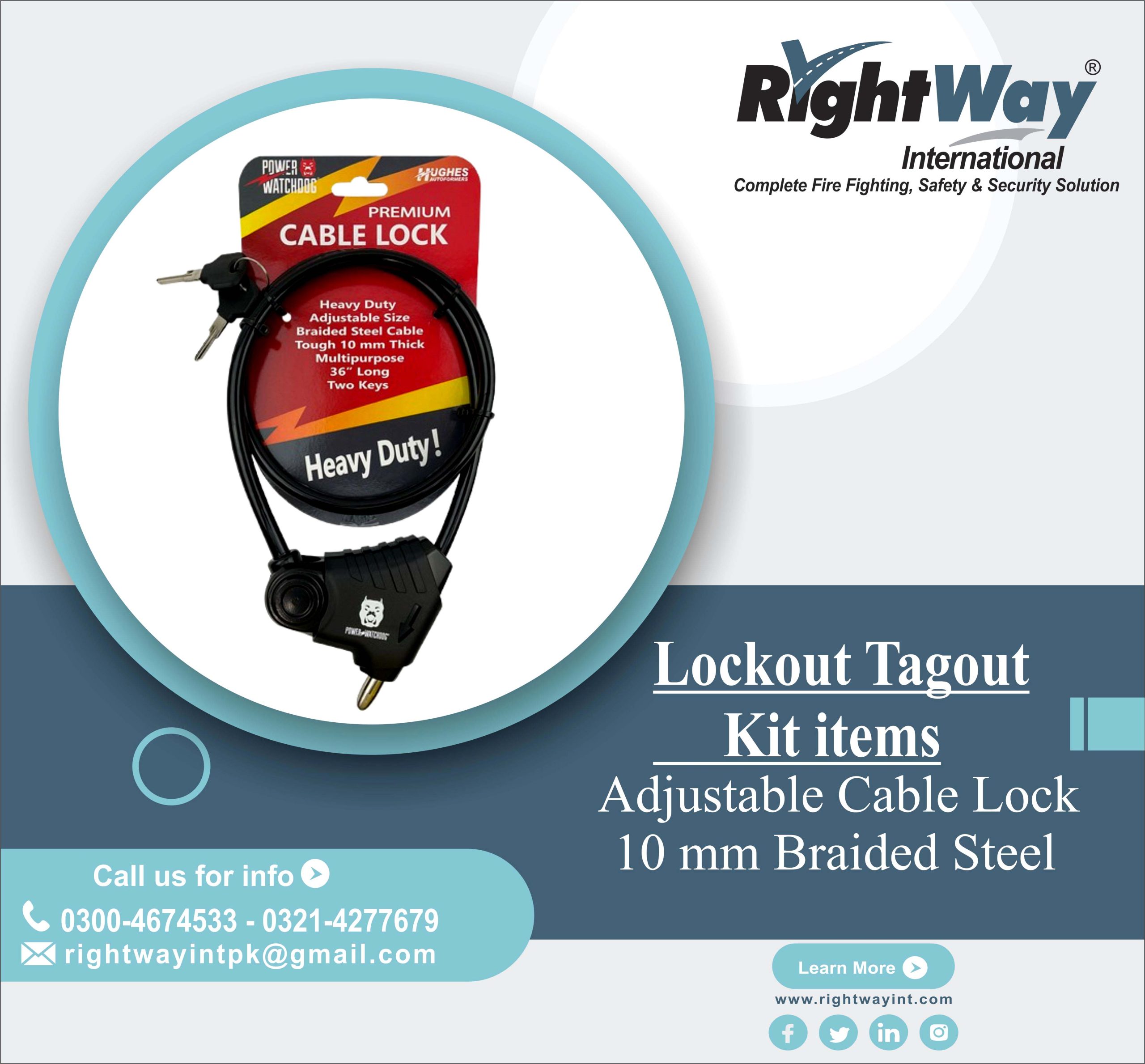 Adjustable Cable Lock 10mm Braided Steel