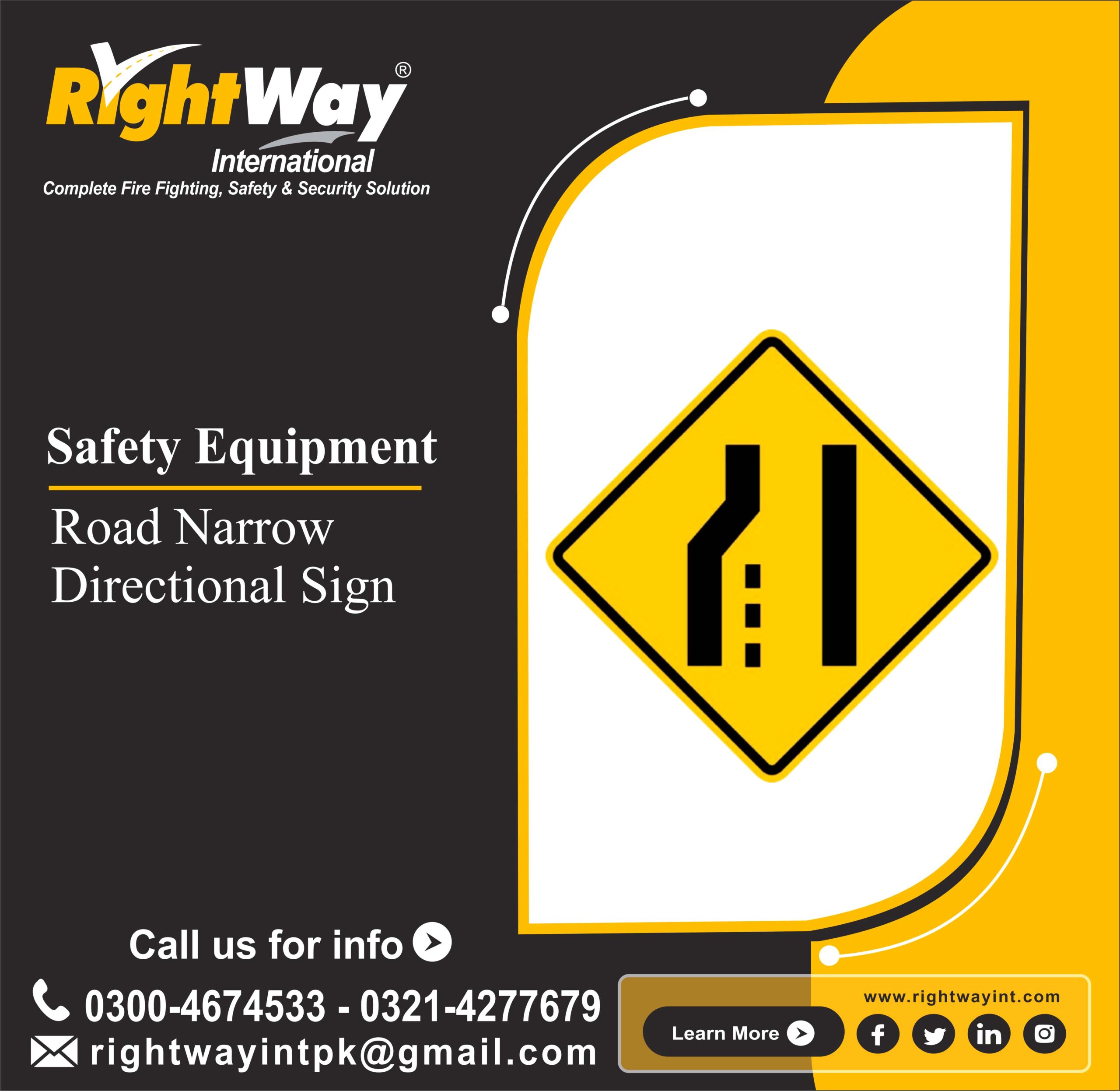 Road Narrow Directional Sign