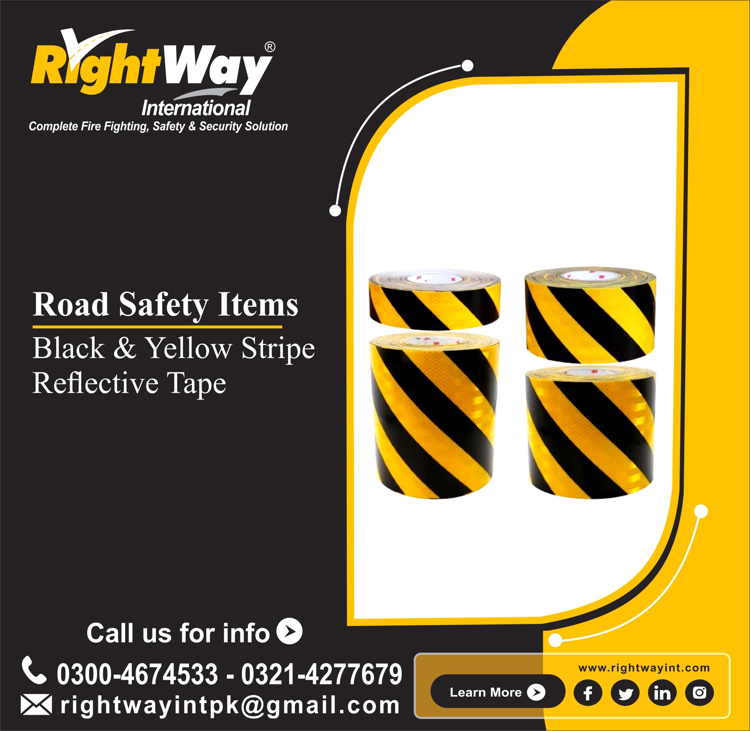 Black & Yellow Stripe Reflective Tape